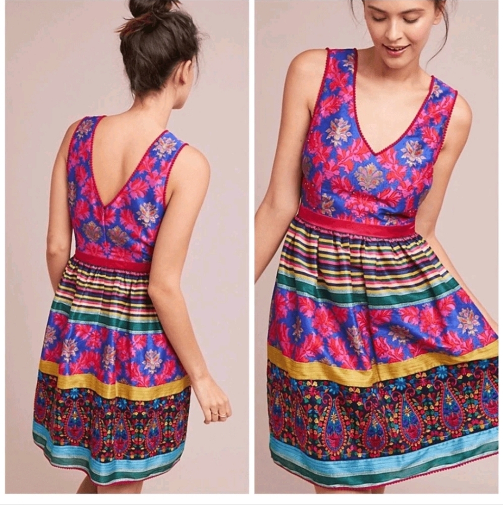 Anthropologie - Payal Jain. Gorgeous Blue and Pink Midi Dress.  Size 10.
